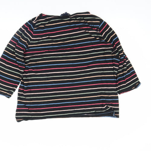 Crew Clothing Company Women's Multicoloured Stripe 3/4 Sleeve Cotton T-Shirt Size 16