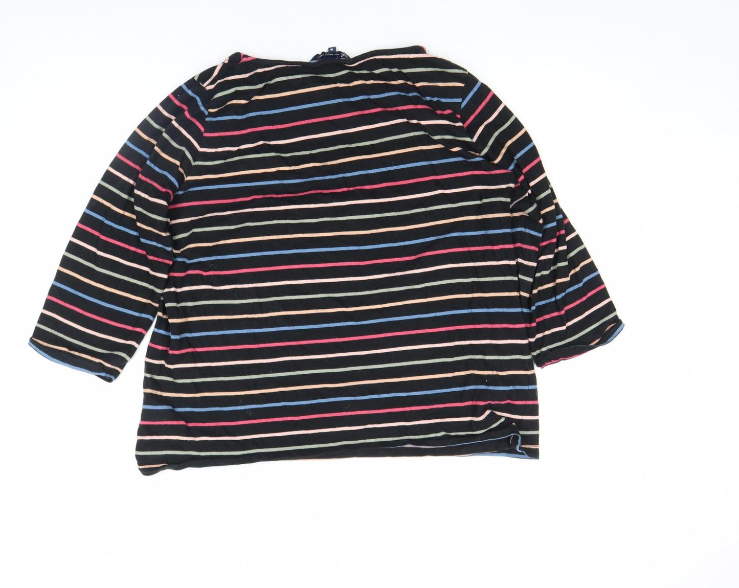 Crew Clothing Company Women's Multicoloured Stripe 3/4 Sleeve Cotton T-Shirt Size 16