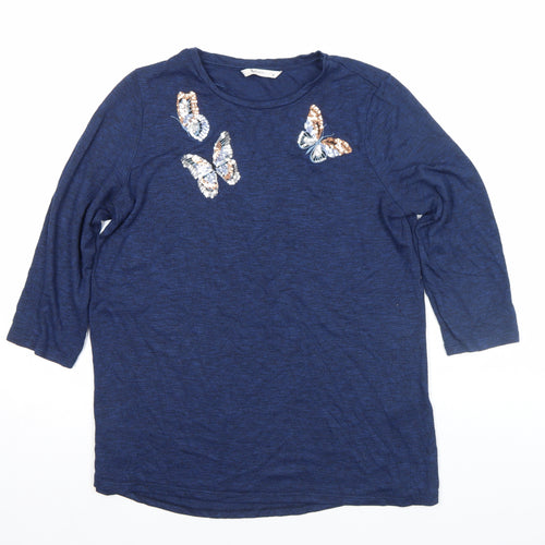 Tu Women’s Blue Sequin Butterfly 3/4 Sleeve Top Size 10