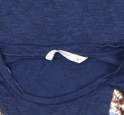 Tu Women’s Blue Sequin Butterfly 3/4 Sleeve Top Size 10