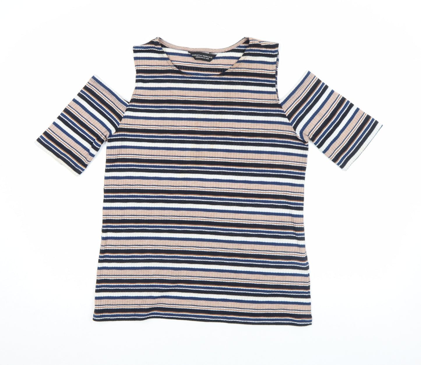 Dorothy Perkins Women Multicoloured Striped Cold Shoulder T-Shirt Size 16