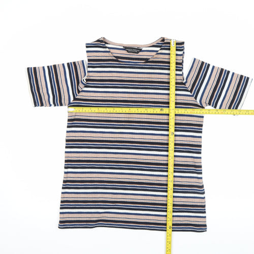 Dorothy Perkins Women Multicoloured Striped Cold Shoulder T-Shirt Size 16