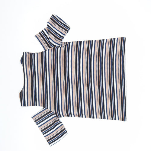 Dorothy Perkins Women Multicoloured Striped Cold Shoulder T-Shirt Size 16