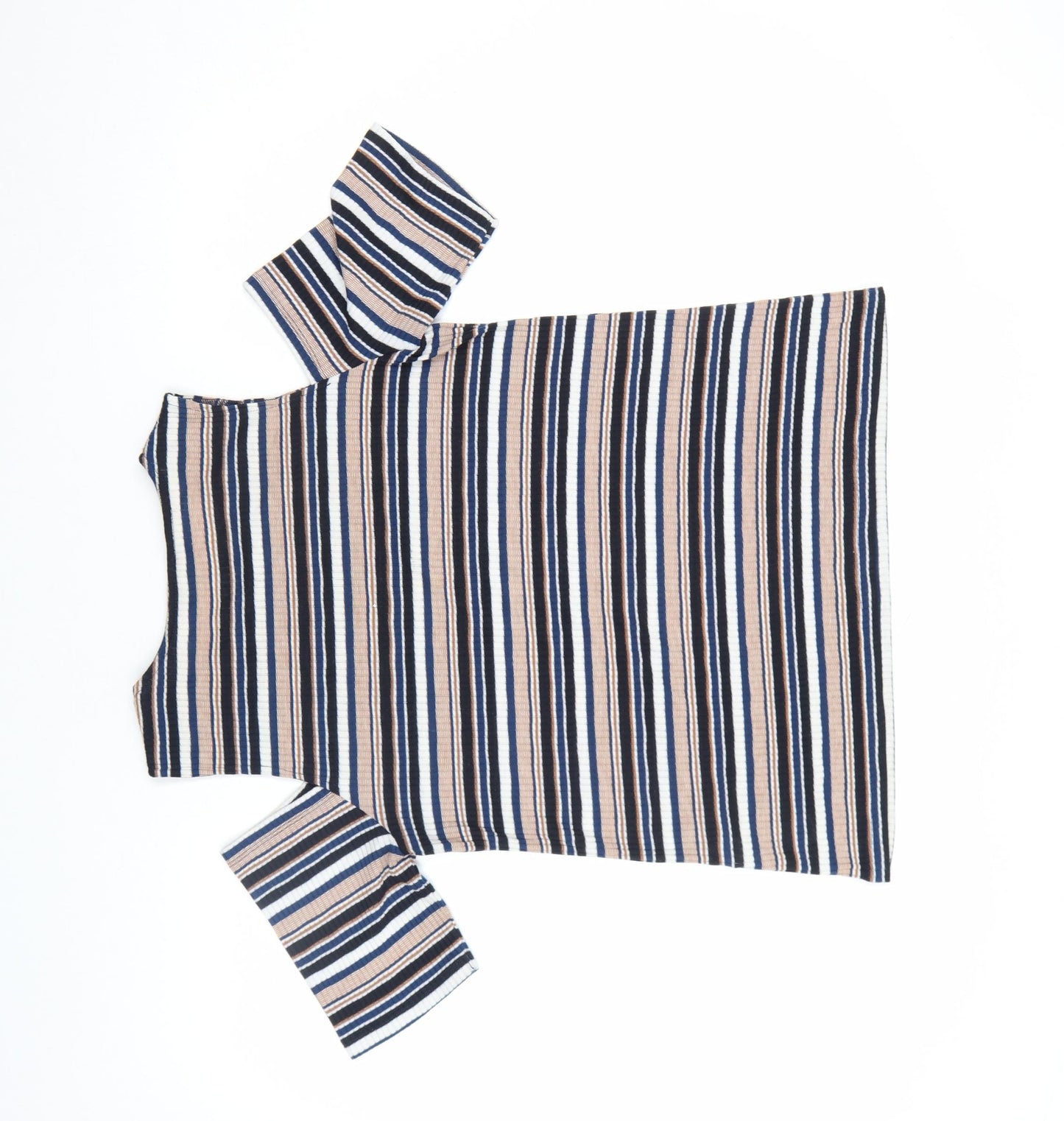 Dorothy Perkins Women Multicoloured Striped Cold Shoulder T-Shirt Size 16
