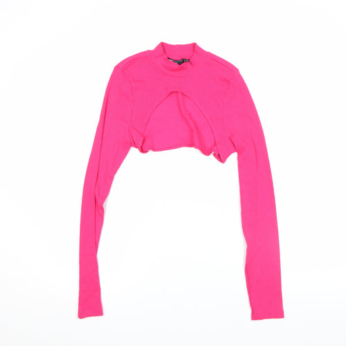 ASOS DESIGN Womens Pink Cropped Mock Neck Long Sleeve Stretch Top Size S