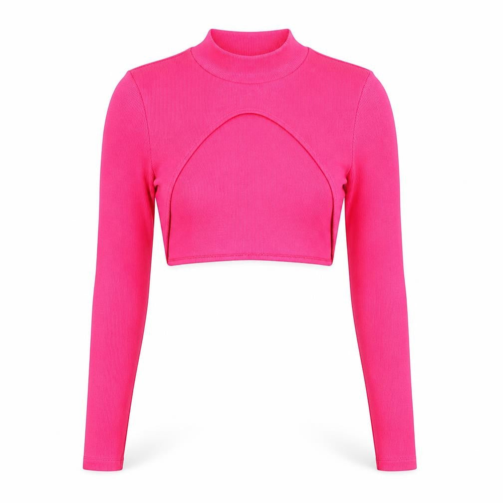 ASOS DESIGN Womens Pink Cropped Mock Neck Long Sleeve Stretch Top Size S