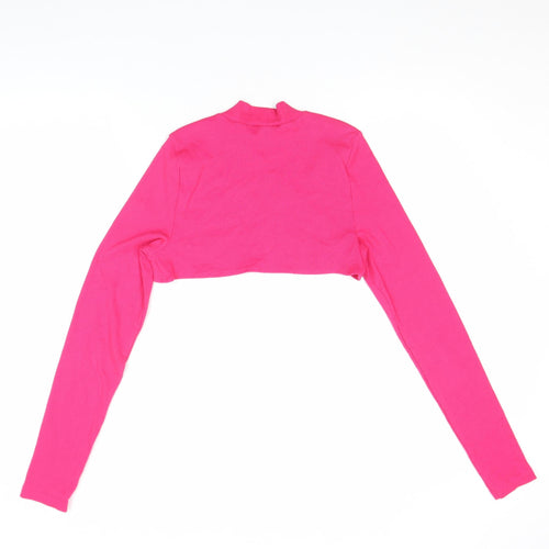 ASOS DESIGN Womens Pink Cropped Mock Neck Long Sleeve Stretch Top Size S