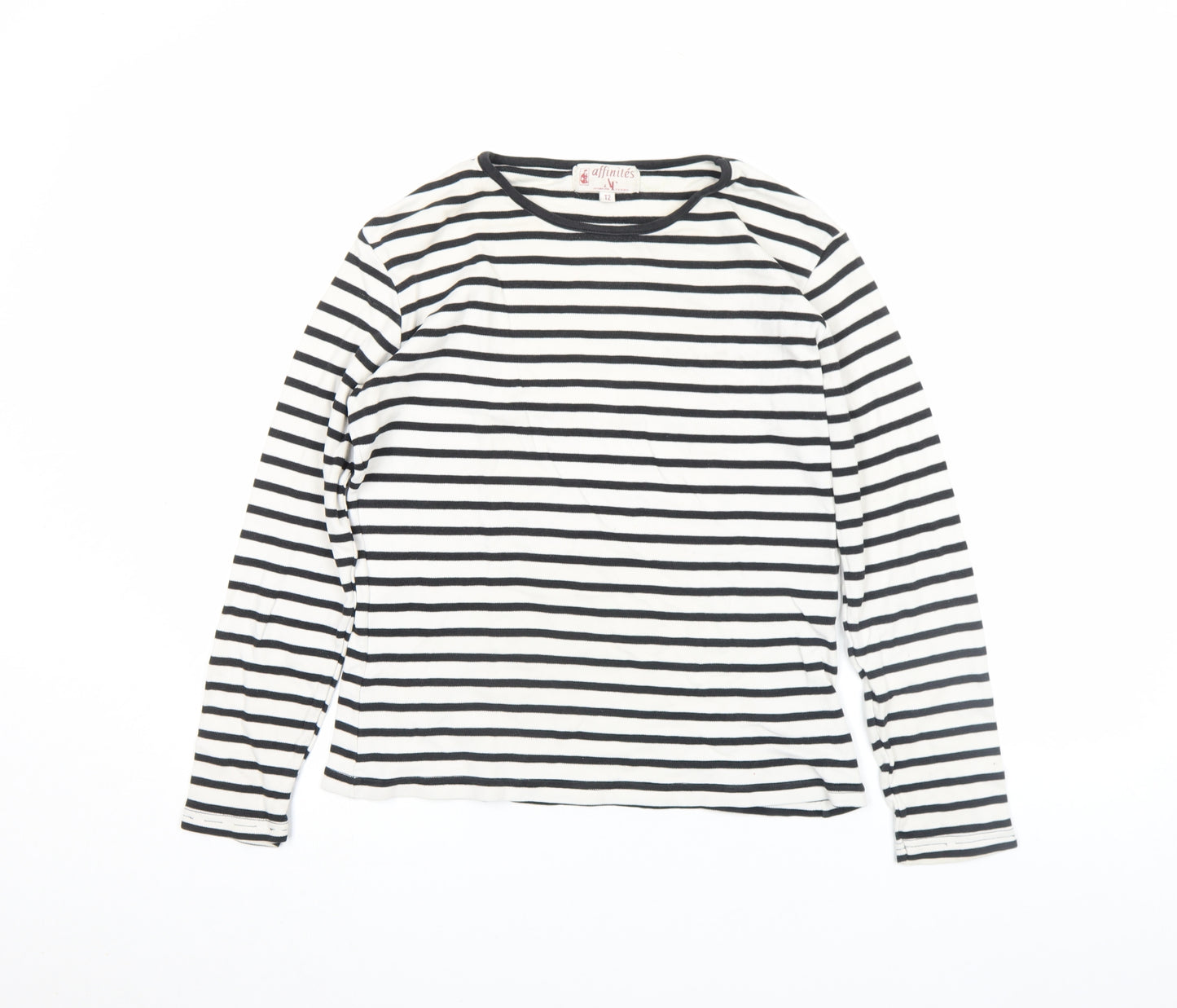 Armand Thiery Womens Black White Striped Cotton Long Sleeve Top M