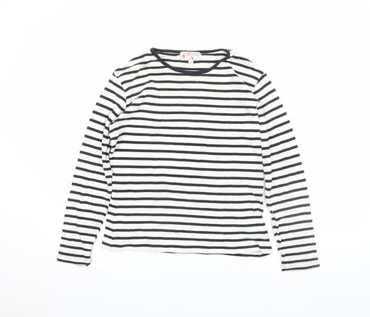 Armand Thiery Womens Black White Striped Cotton Long Sleeve Top M