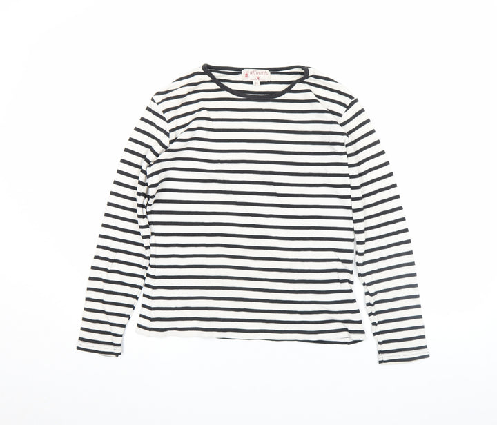 Armand Thiery Womens Black White Striped Cotton Long Sleeve Top M