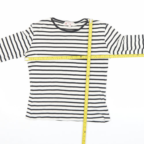 Armand Thiery Womens Black White Striped Cotton Long Sleeve Top M