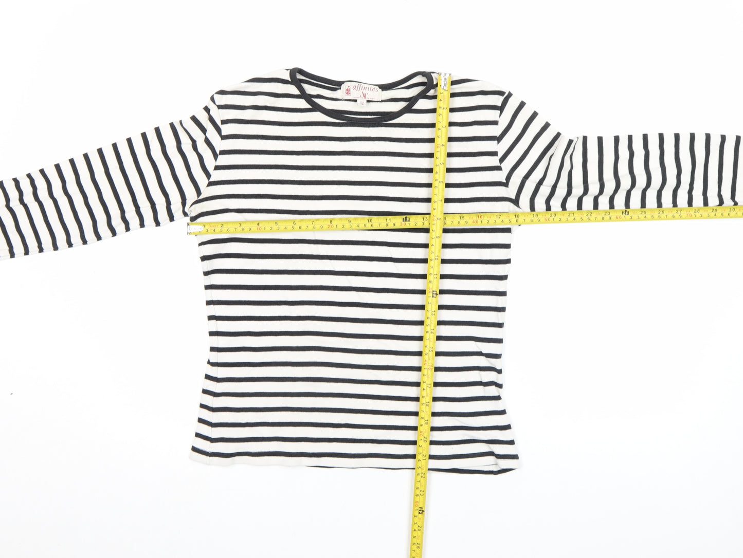 Armand Thiery Womens Black White Striped Cotton Long Sleeve Top M