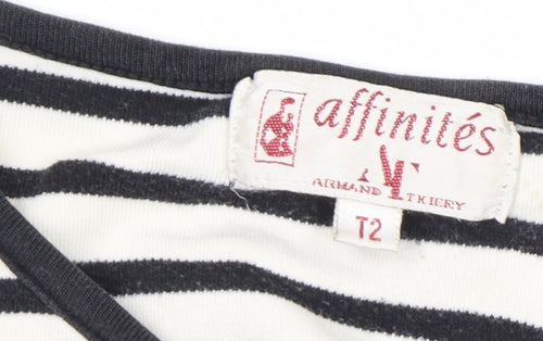 Armand Thiery Womens Black White Striped Cotton Long Sleeve Top M