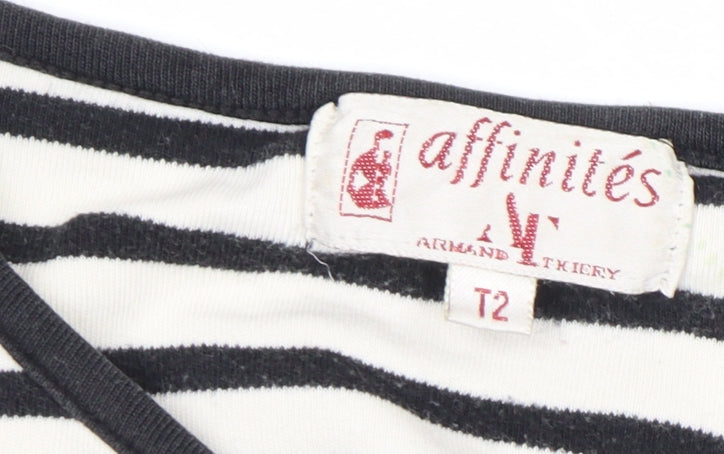 Armand Thiery Womens Black White Striped Cotton Long Sleeve Top M
