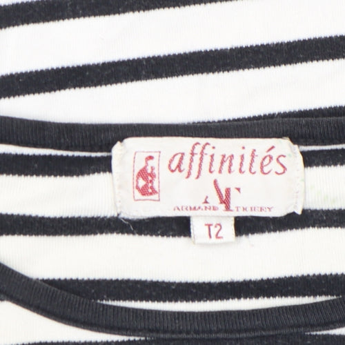 Armand Thiery Womens Black White Striped Cotton Long Sleeve Top M