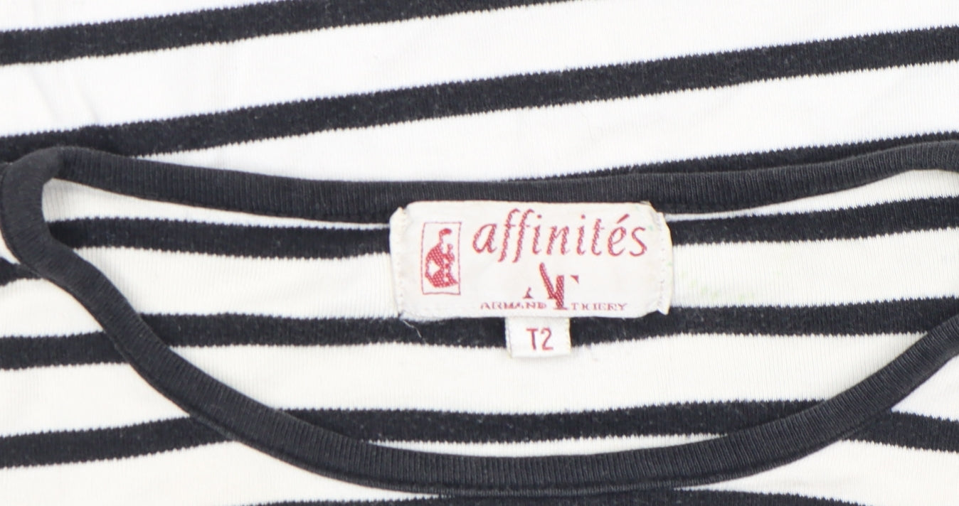 Armand Thiery Womens Black White Striped Cotton Long Sleeve Top M