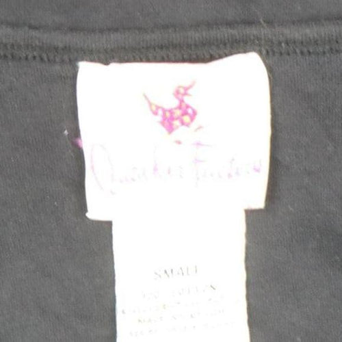 Quacker Factory Women's Black Rhinestone Star V-Neck 3/4 Sleeve Cotton T-Shirt Size S