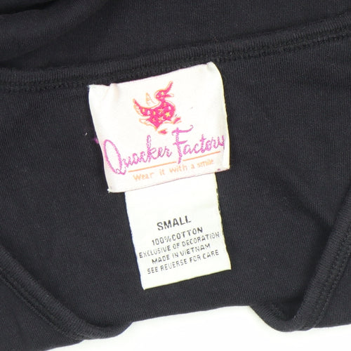 Quacker Factory Women's Black Rhinestone Star V-Neck 3/4 Sleeve Cotton T-Shirt Size S