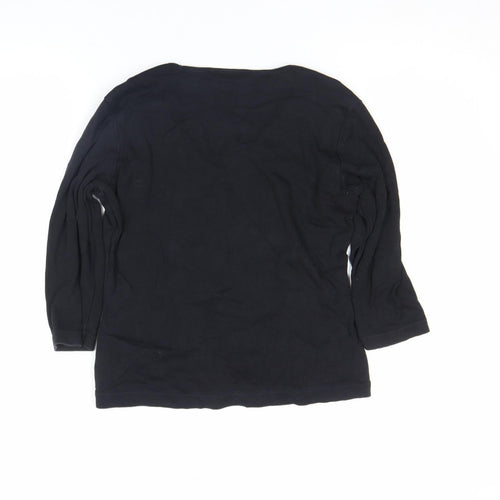 Mexx Women's Black Floral Sequin V-Neck 3/4 Sleeve T-Shirt Size L