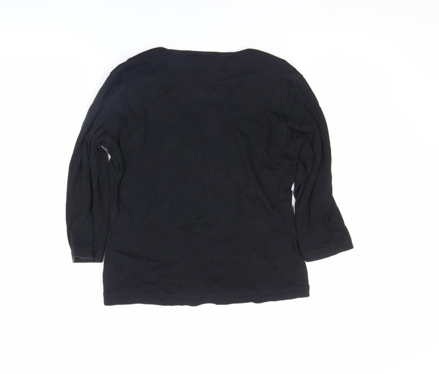 Mexx Women's Black Floral Sequin V-Neck 3/4 Sleeve T-Shirt Size L