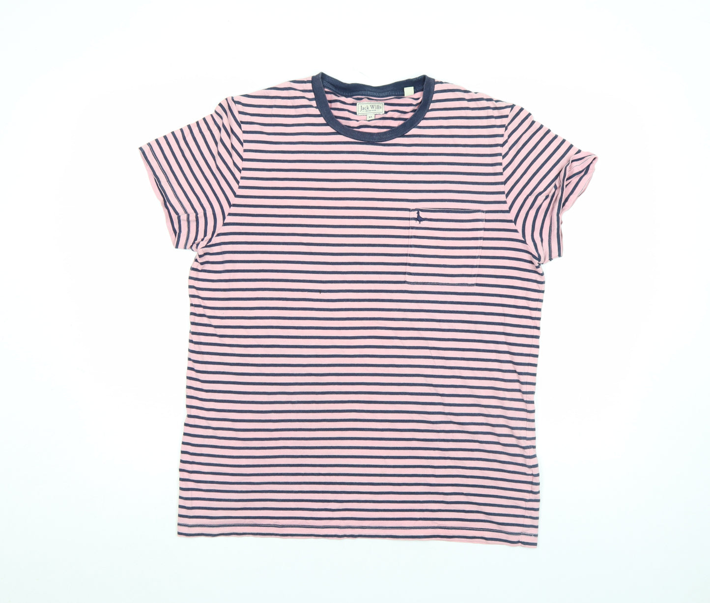 Jack Wills Men's Pink Navy Striped Cotton Crew Neck T-Shirt XL