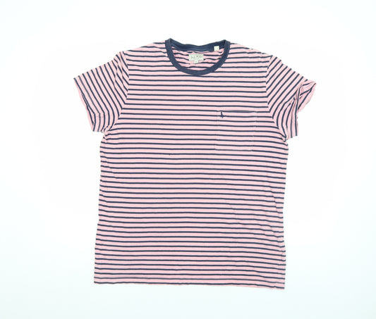 Jack Wills Men's Pink Navy Striped Cotton Crew Neck T-Shirt XL