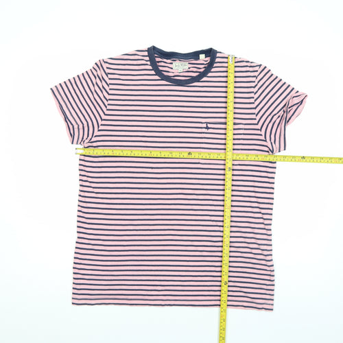 Jack Wills Men's Pink Navy Striped Cotton Crew Neck T-Shirt XL