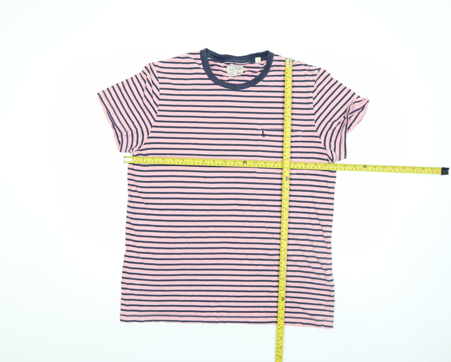 Jack Wills Men's Pink Navy Striped Cotton Crew Neck T-Shirt XL