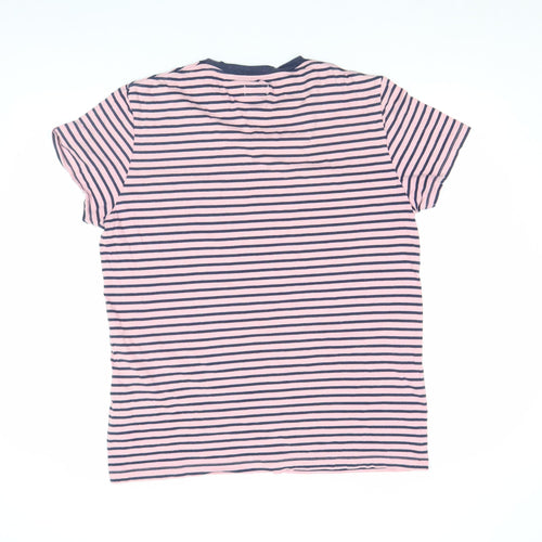 Jack Wills Men's Pink Navy Striped Cotton Crew Neck T-Shirt XL