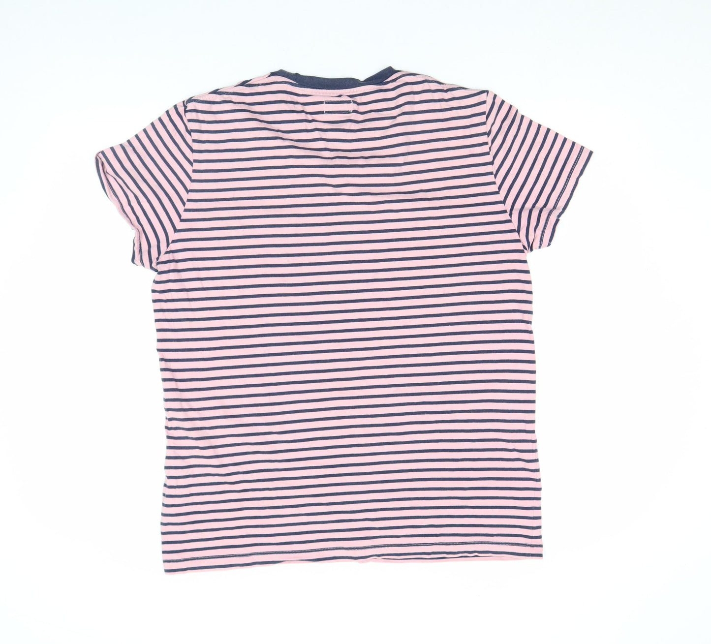 Jack Wills Men's Pink Navy Striped Cotton Crew Neck T-Shirt XL