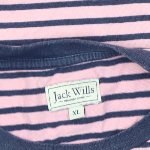 Jack Wills Men's Pink Navy Striped Cotton Crew Neck T-Shirt XL