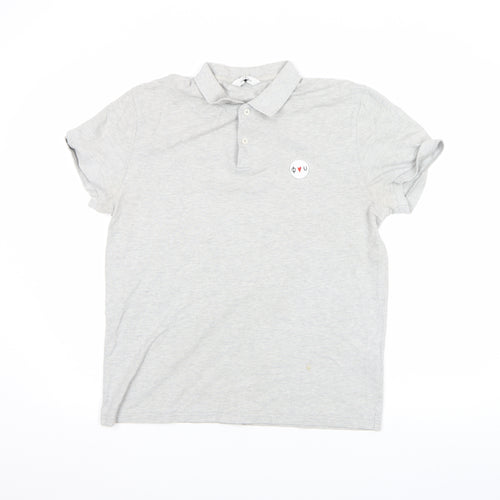 Samsøe & Samsøe Men's Light Grey Cotton Polo Shirt L