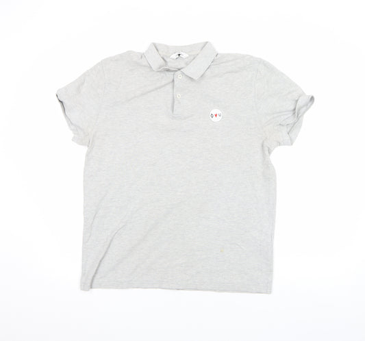 Samsøe & Samsøe Men's Light Grey Cotton Polo Shirt L