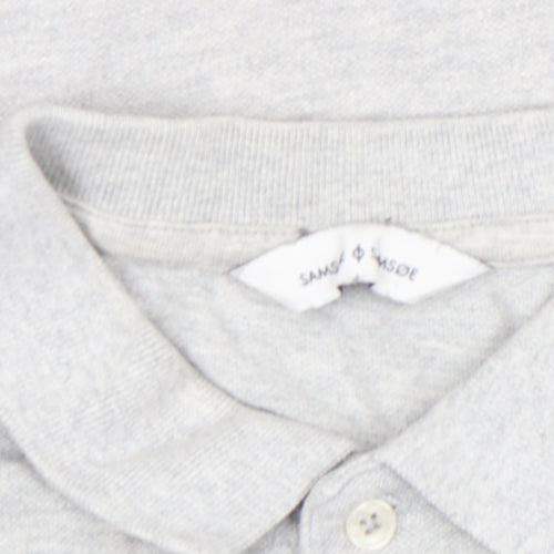 Samsøe & Samsøe Men's Light Grey Cotton Polo Shirt L