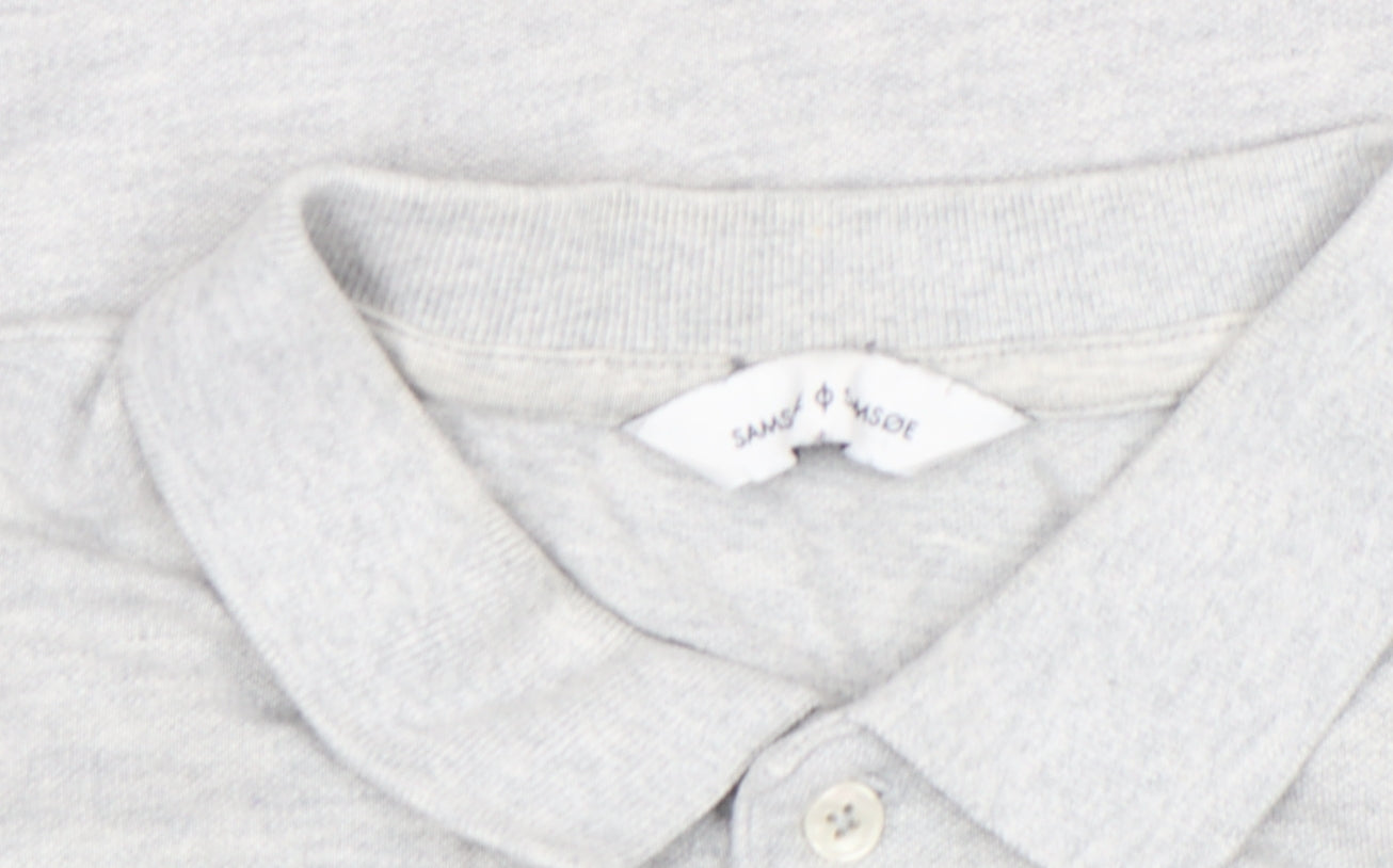 Samsøe & Samsøe Men's Light Grey Cotton Polo Shirt L