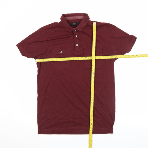 AW85 Men's Brown Short Sleeve Cotton Blend Polo Shirt Size M