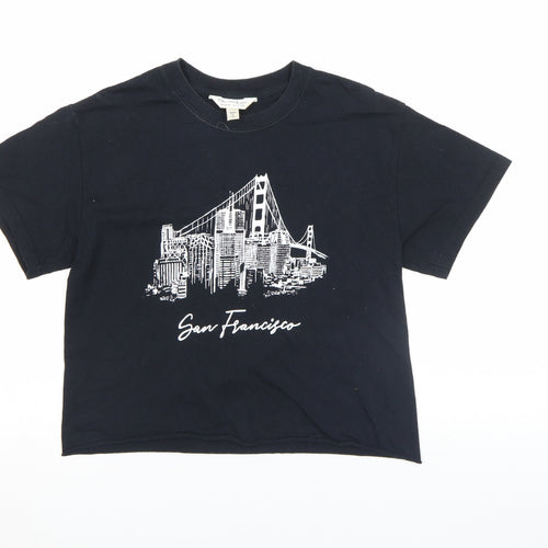 Miss Selfridge Women's Black Cropped T-Shirt Size 24 San Francisco Print
