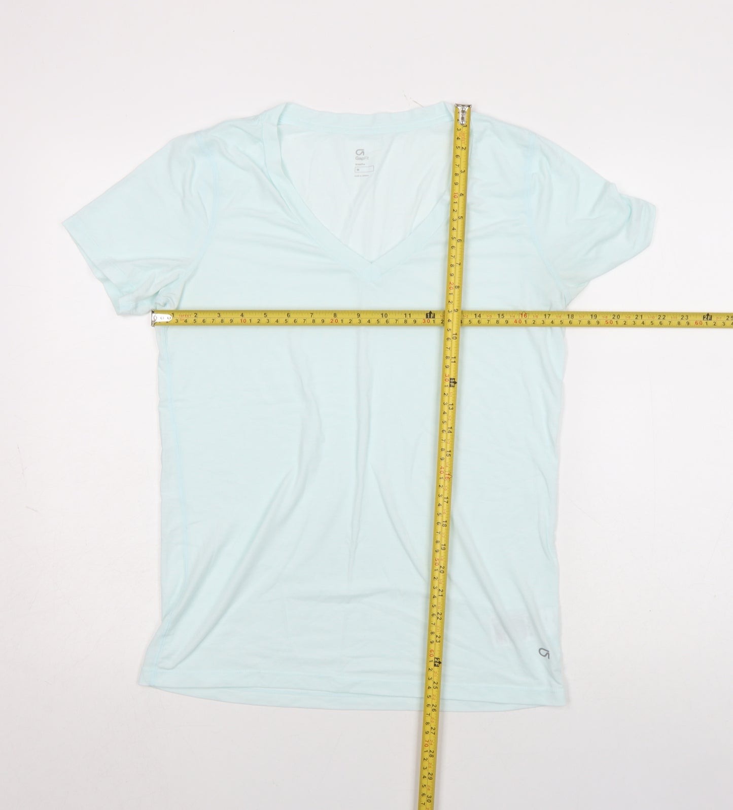 GapFit Women Blue V-Neck Short Sleeve Basic T-Shirt M Regular