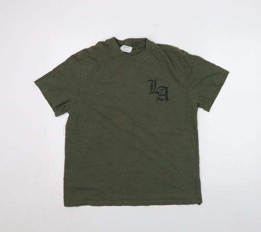 Primark Men’s Green LA Graphic Relaxed Fit T-Shirt Size S