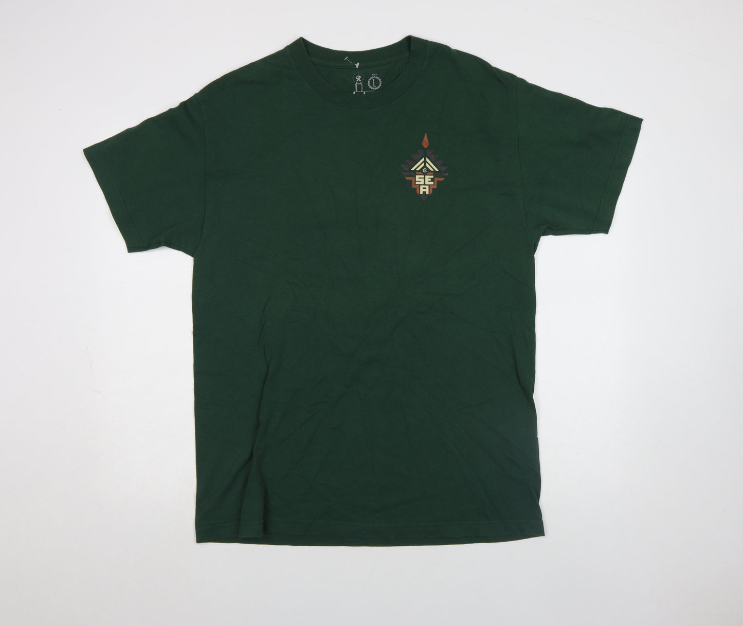 Rainier Men's Green Aztec Graphic Cotton T-Shirt Size L