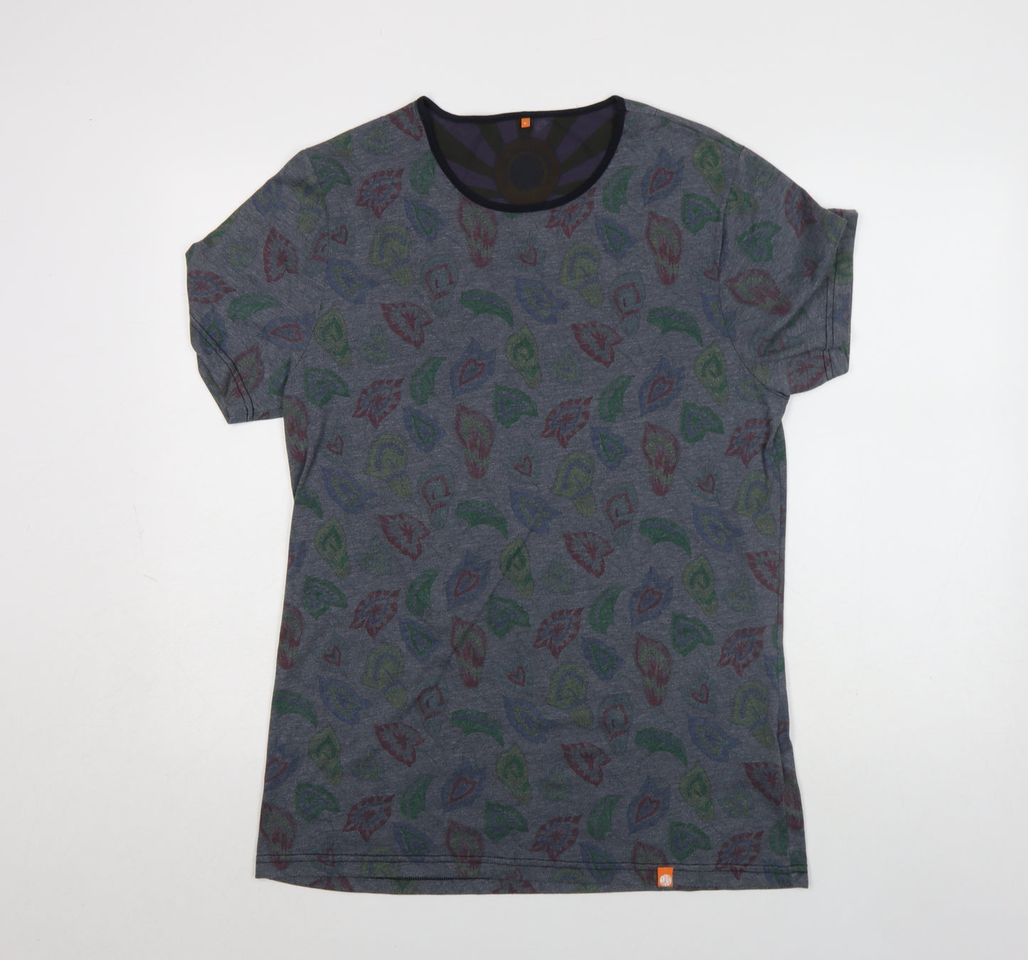 Hendrix Authentic Men's Grey Paisley Cotton Blend T-Shirt Size L