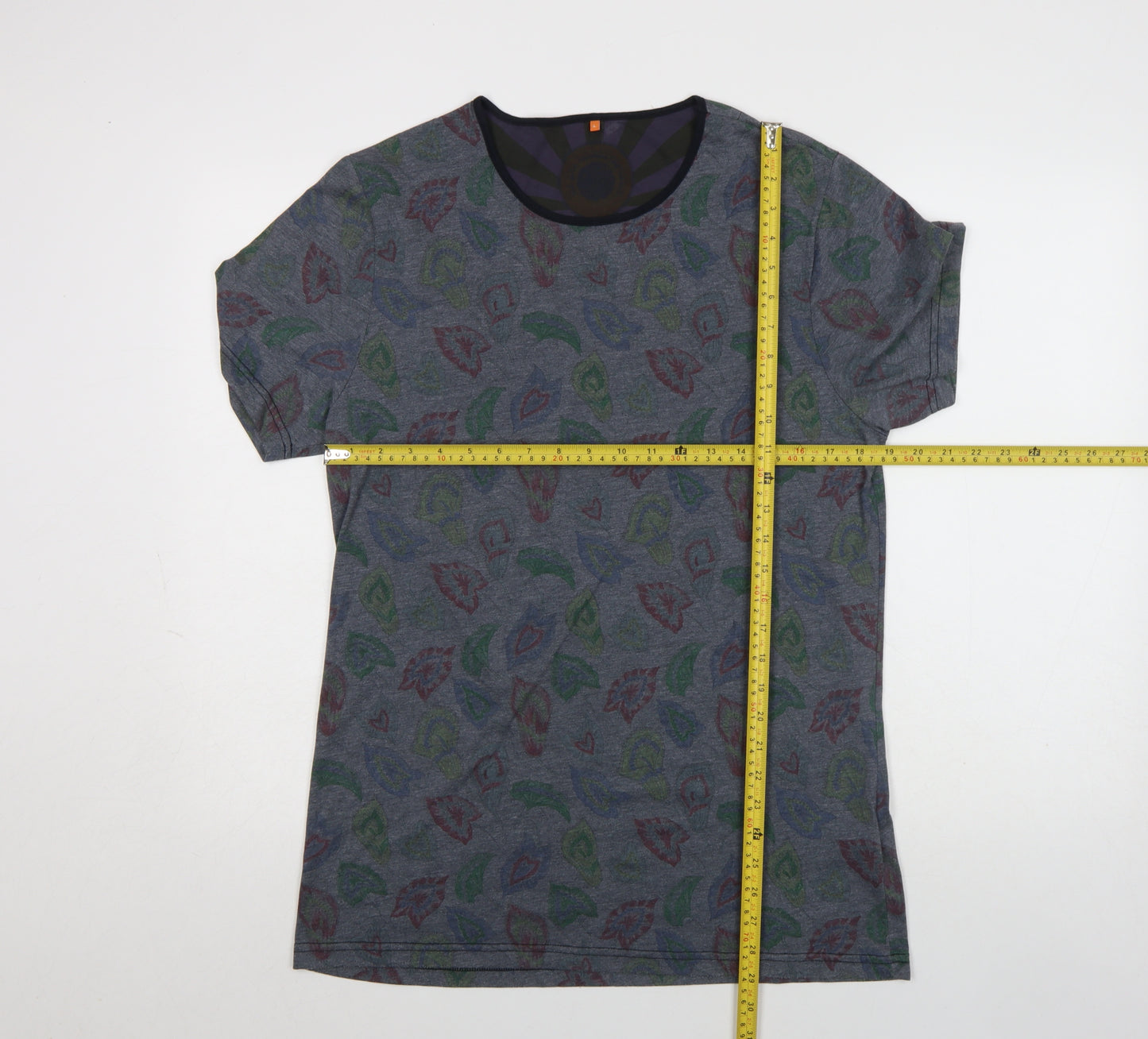 Hendrix Authentic Men's Grey Paisley Cotton Blend T-Shirt Size L