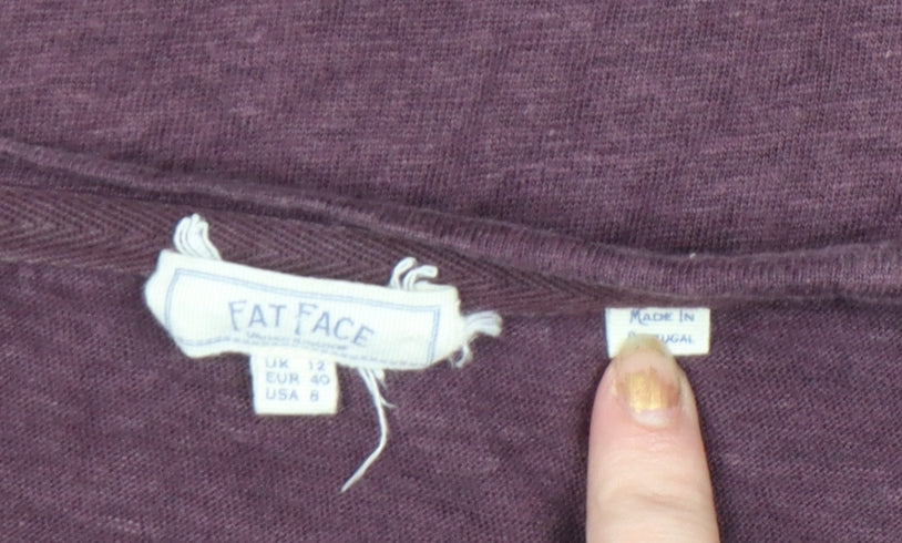 FatFace Women's Purple Linen V-Neck T-Shirt Size 12