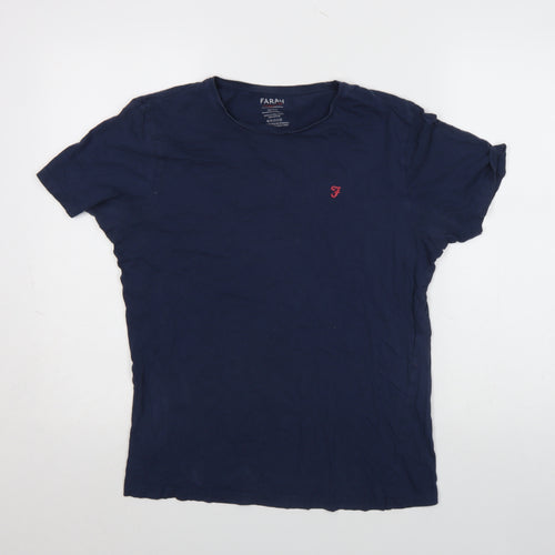 Farah Men's Blue Cotton Crew Neck Short Sleeve T-Shirt Medium