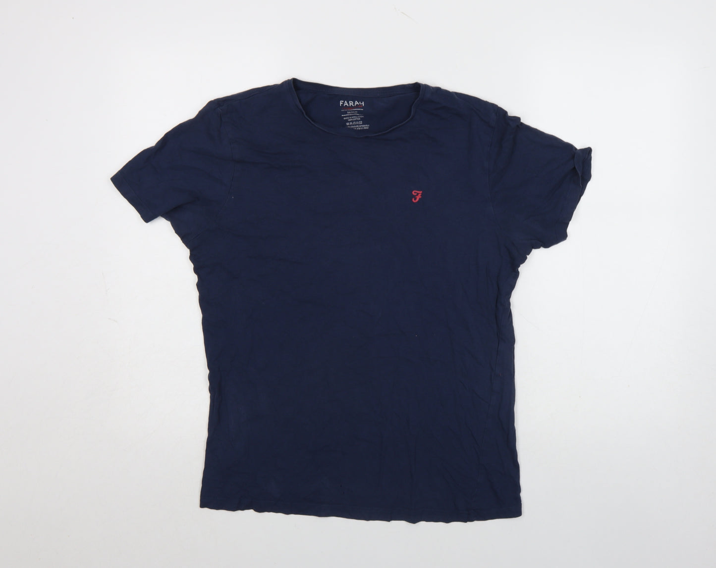 Farah Men's Blue Cotton Crew Neck Short Sleeve T-Shirt Medium