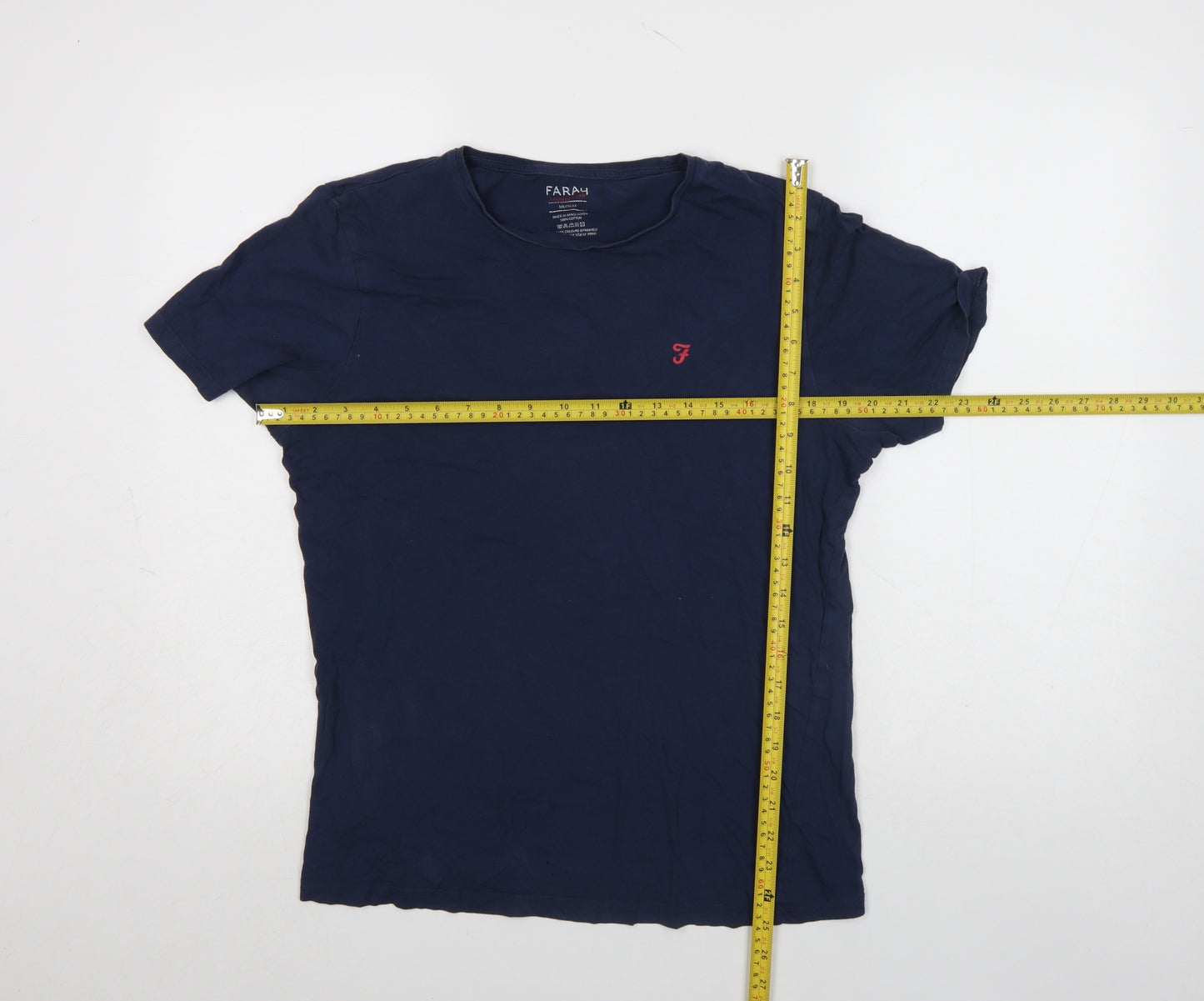 Farah Men's Blue Cotton Crew Neck Short Sleeve T-Shirt Medium