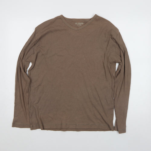 Lee Cooper Men's Brown Long Sleeve Cotton V-Neck Shirt XL