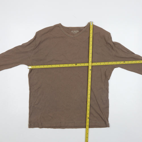 Lee Cooper Men's Brown Long Sleeve Cotton V-Neck Shirt XL