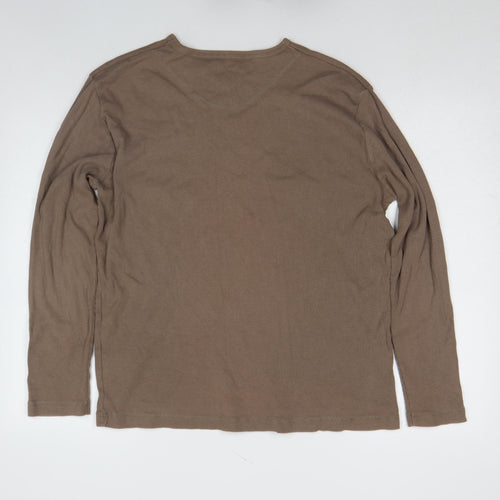 Lee Cooper Men's Brown Long Sleeve Cotton V-Neck Shirt XL