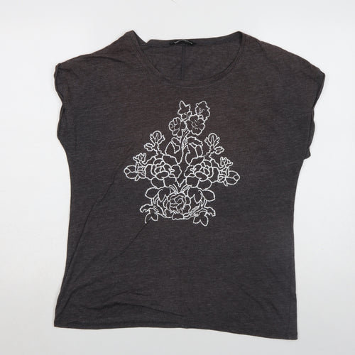 Dorothy Perkins Women’s Grey Floral Embroidered Short Sleeve T-Shirt Size 18